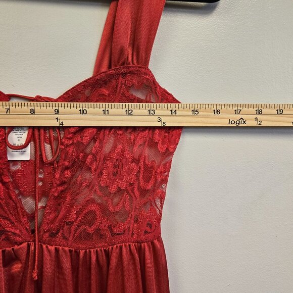 Vintage M Elegant Red Lace Overlay Sleeveless Maxi Gown Coquette Devilcore - Picture 3 of 9